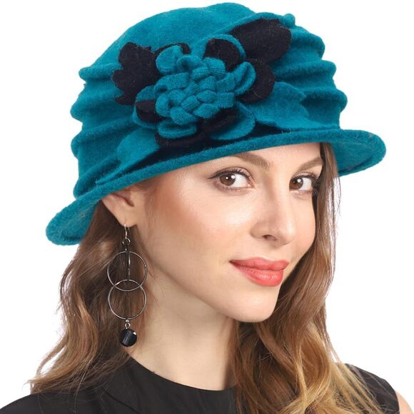 Accessories - 2491 Women Wool Hat Classic Cloche Bucket Dress 1920s Hats Vintage French